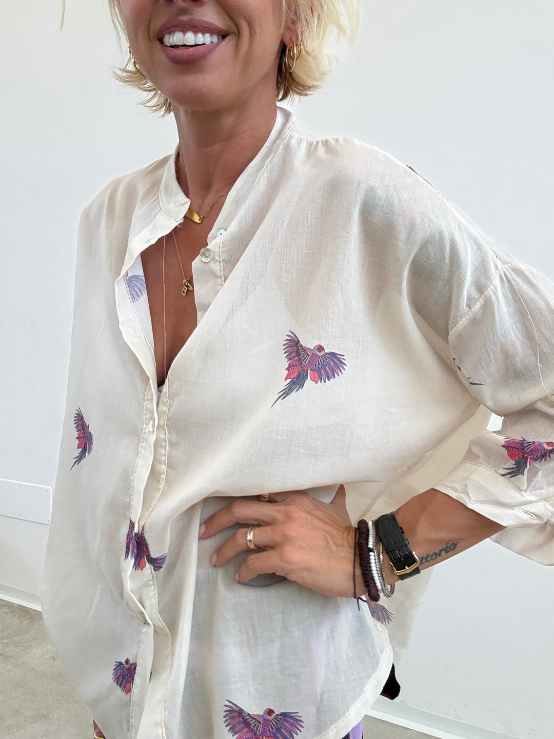 CAMICIA PAPPAGALLI AVORIO