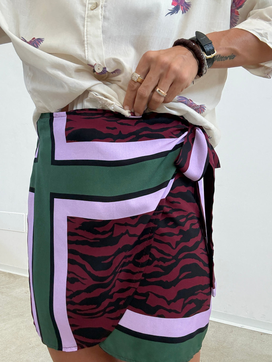 MINIGONNA PAREO ZEBRATO LILLA/MARRONE