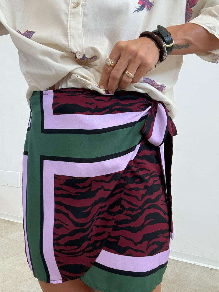 MINIGONNA PAREO ZEBRATO LILLA/MARRONE