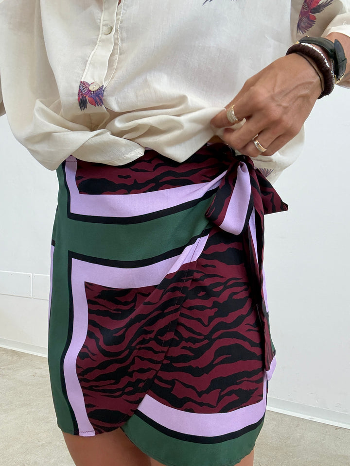 MINIGONNA PAREO ZEBRATO LILLA/MARRONE