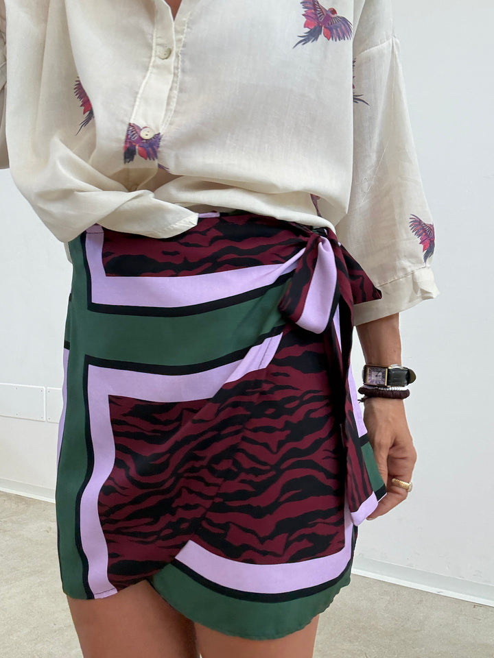 MINIGONNA PAREO ZEBRATO LILLA/MARRONE
