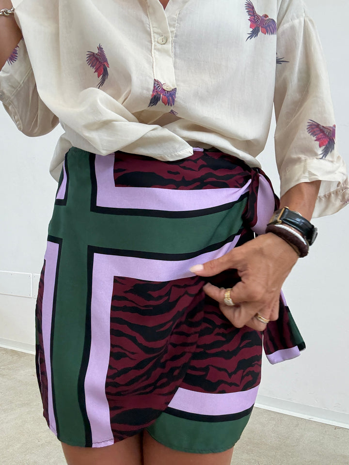 MINIGONNA PAREO ZEBRATO LILLA/MARRONE