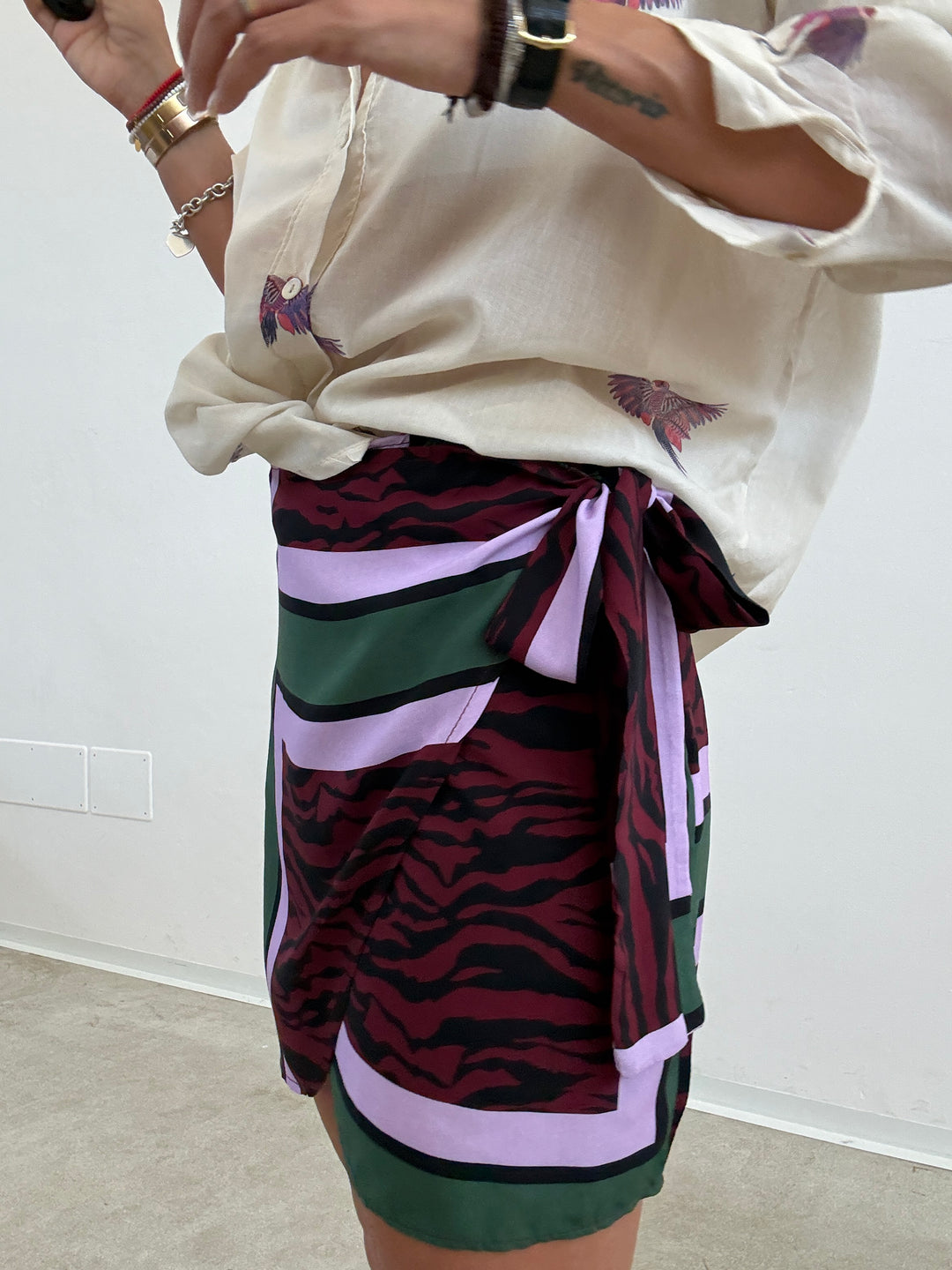 MINIGONNA PAREO ZEBRATO LILLA/MARRONE