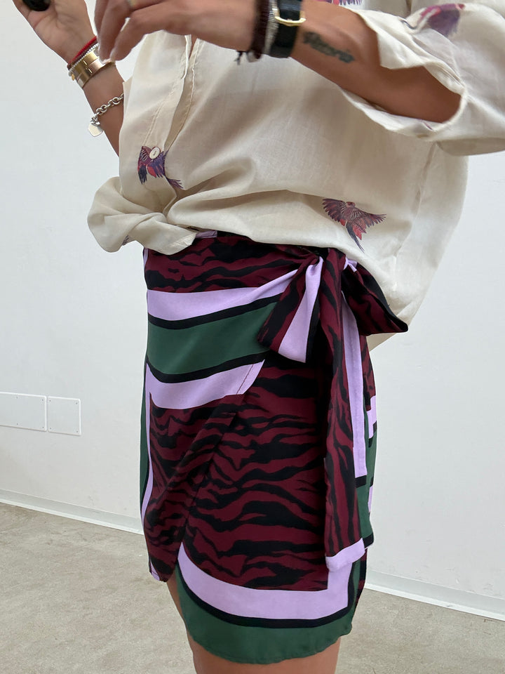 MINIGONNA PAREO ZEBRATO LILLA/MARRONE
