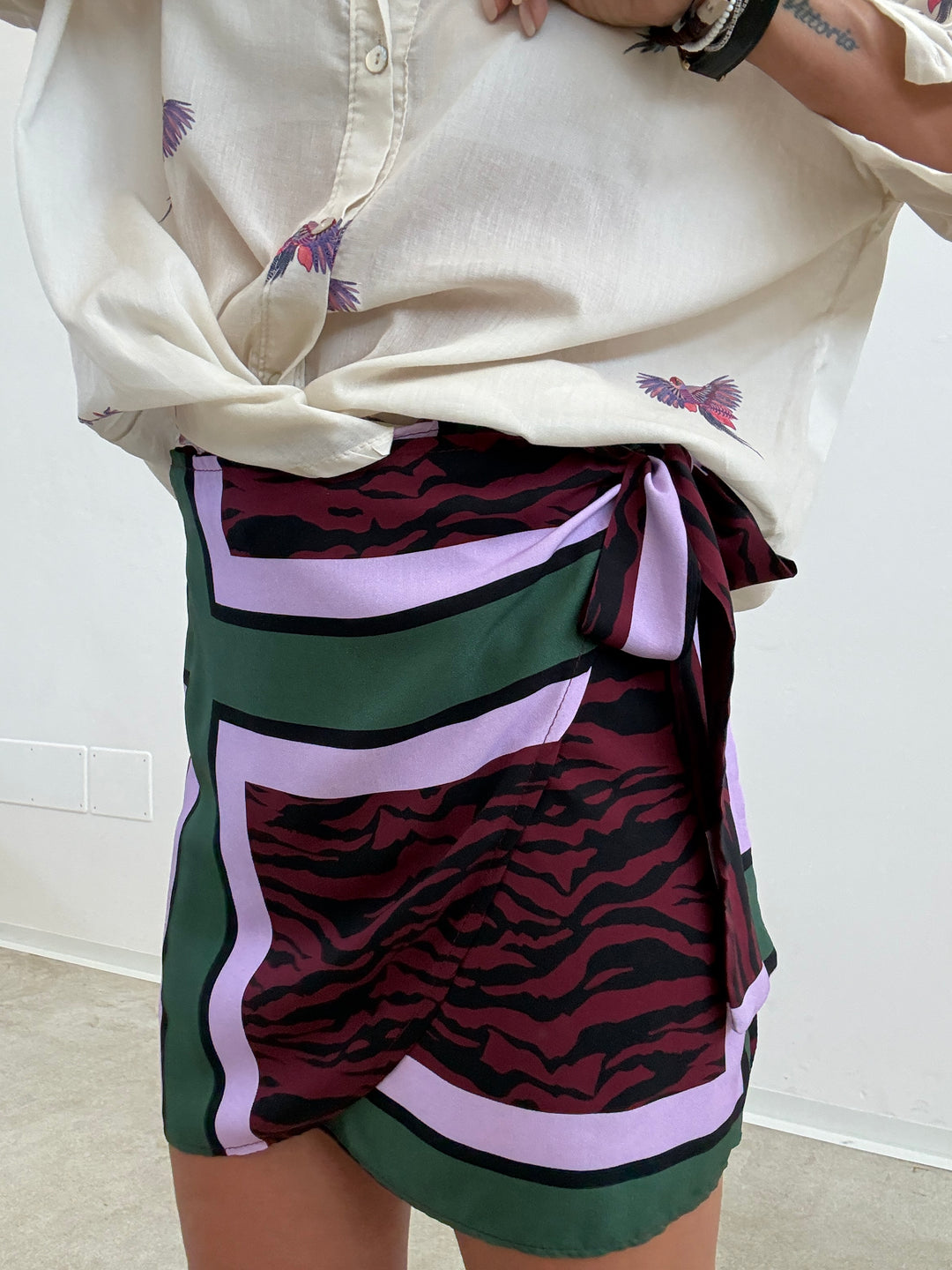 MINIGONNA PAREO ZEBRATO LILLA/MARRONE