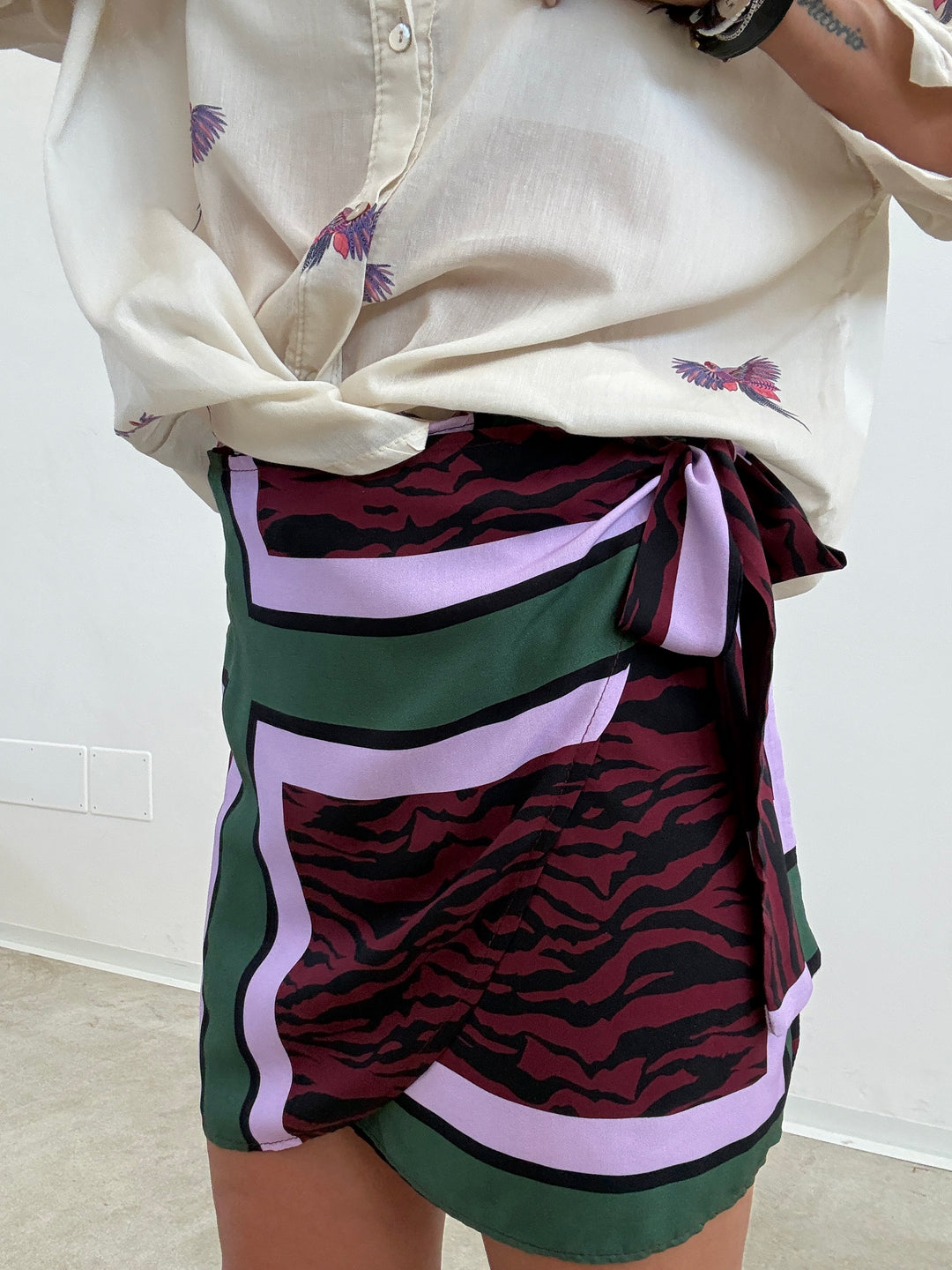 MINIGONNA PAREO ZEBRATO LILLA/MARRONE