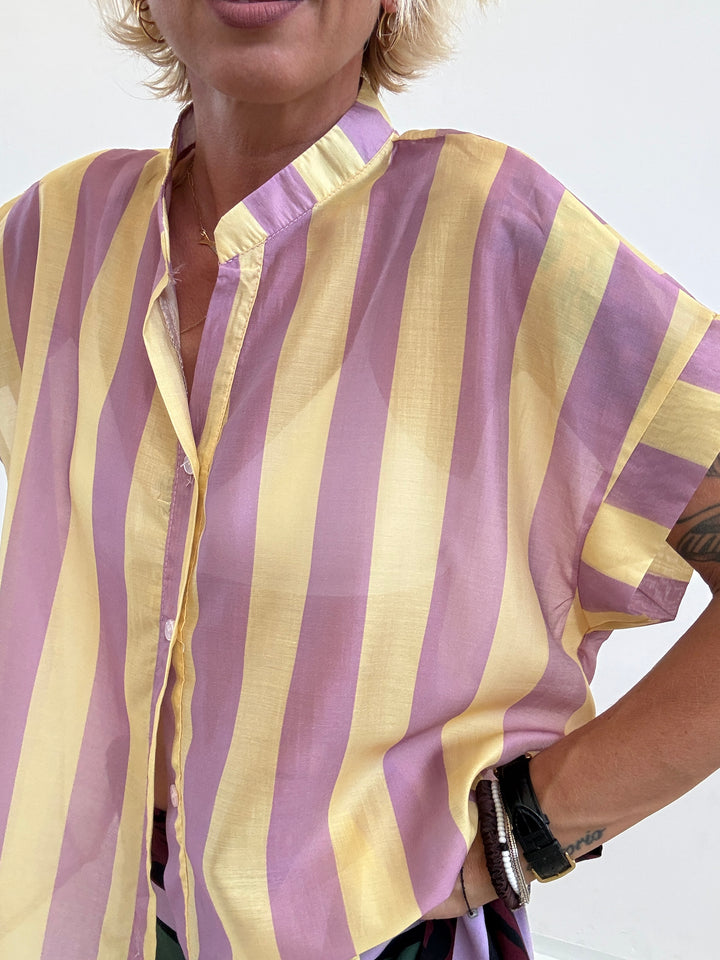 CAMICIA GIROMANICA RIGHE LILLA/GIALLO