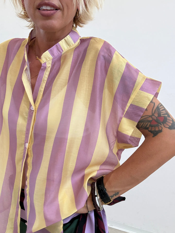 CAMICIA GIROMANICA RIGHE LILLA/GIALLO