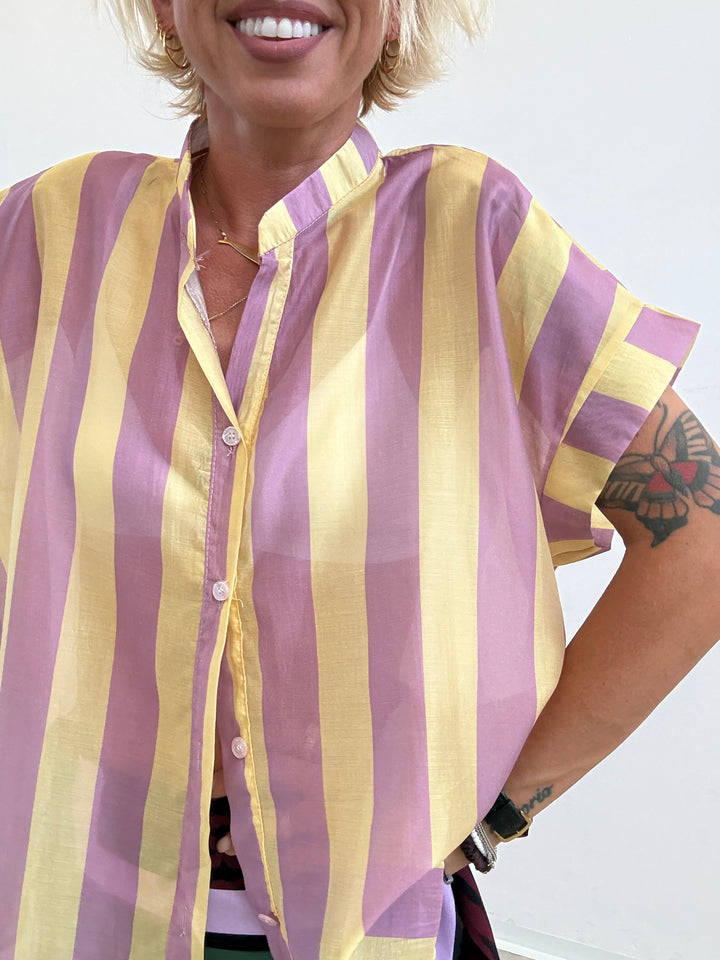 CAMICIA GIROMANICA RIGHE LILLA/GIALLO