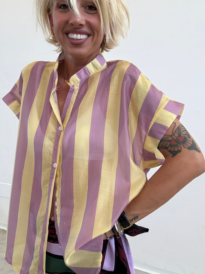 CAMICIA GIROMANICA RIGHE LILLA/GIALLO