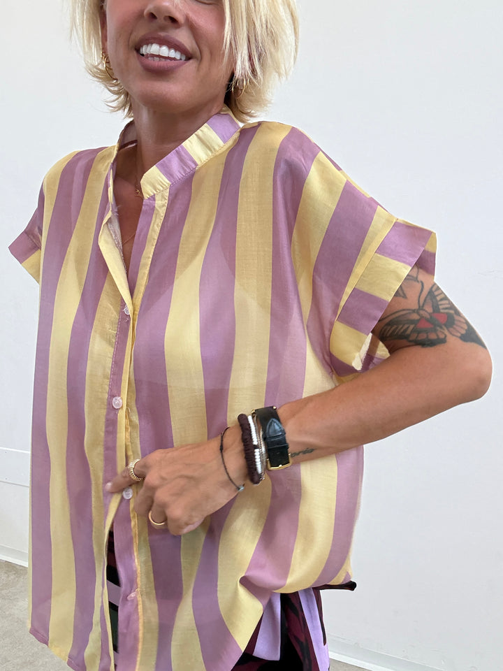 CAMICIA GIROMANICA RIGHE LILLA/GIALLO