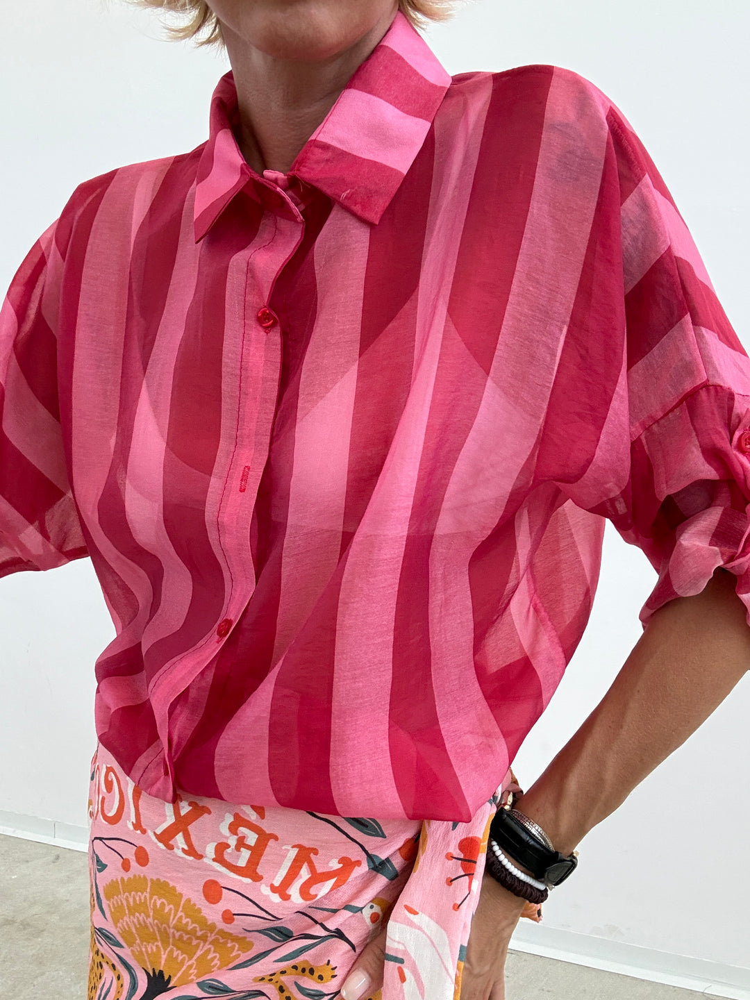 CAMICIA LIA COLLETTO RIGA ROSSO/ROSA