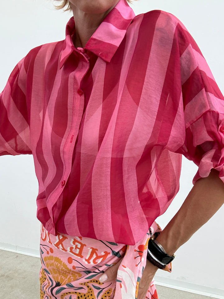 CAMICIA LIA COLLETTO RIGA ROSSO/ROSA