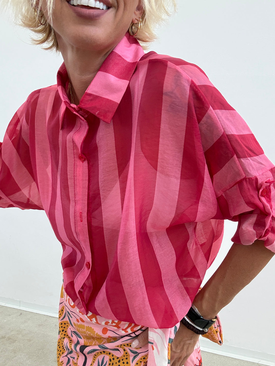 CAMICIA LIA COLLETTO RIGA ROSSO/ROSA