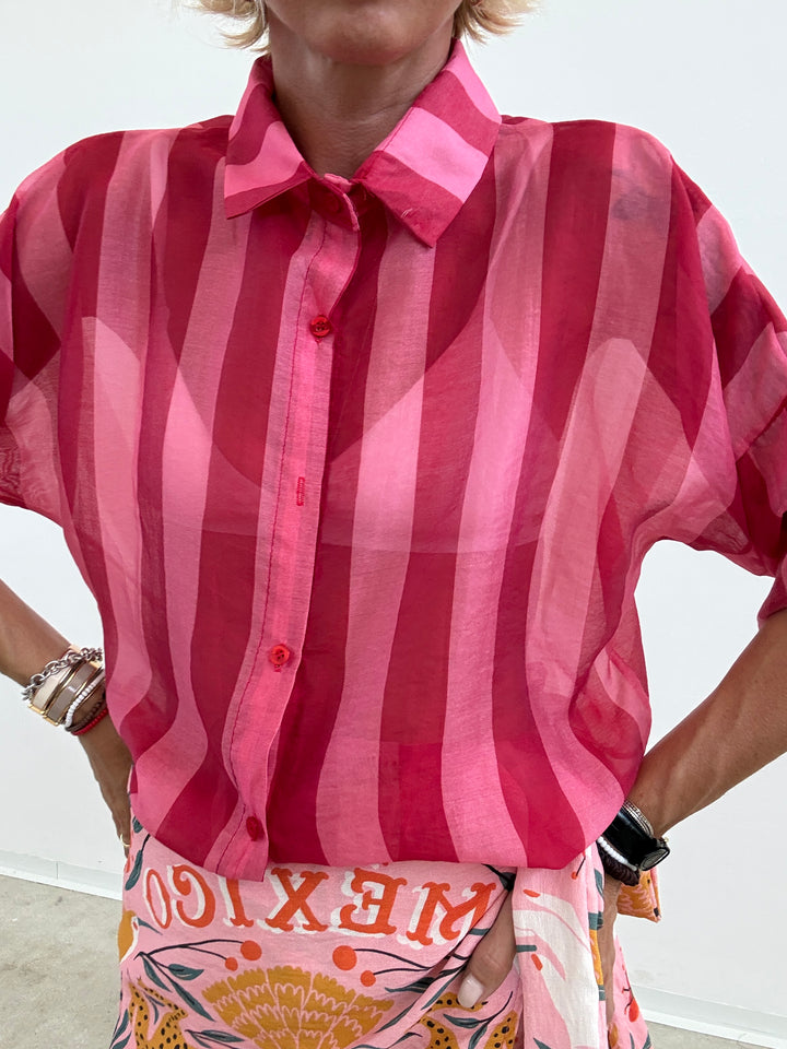 CAMICIA LIA COLLETTO RIGA ROSSO/ROSA
