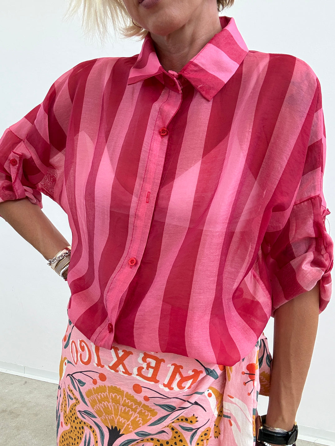CAMICIA LIA COLLETTO RIGA ROSSO/ROSA