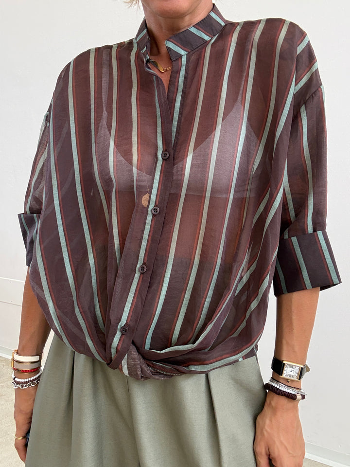 CAMICIA RISVOLTO CIOCCO/SAGE GREEN