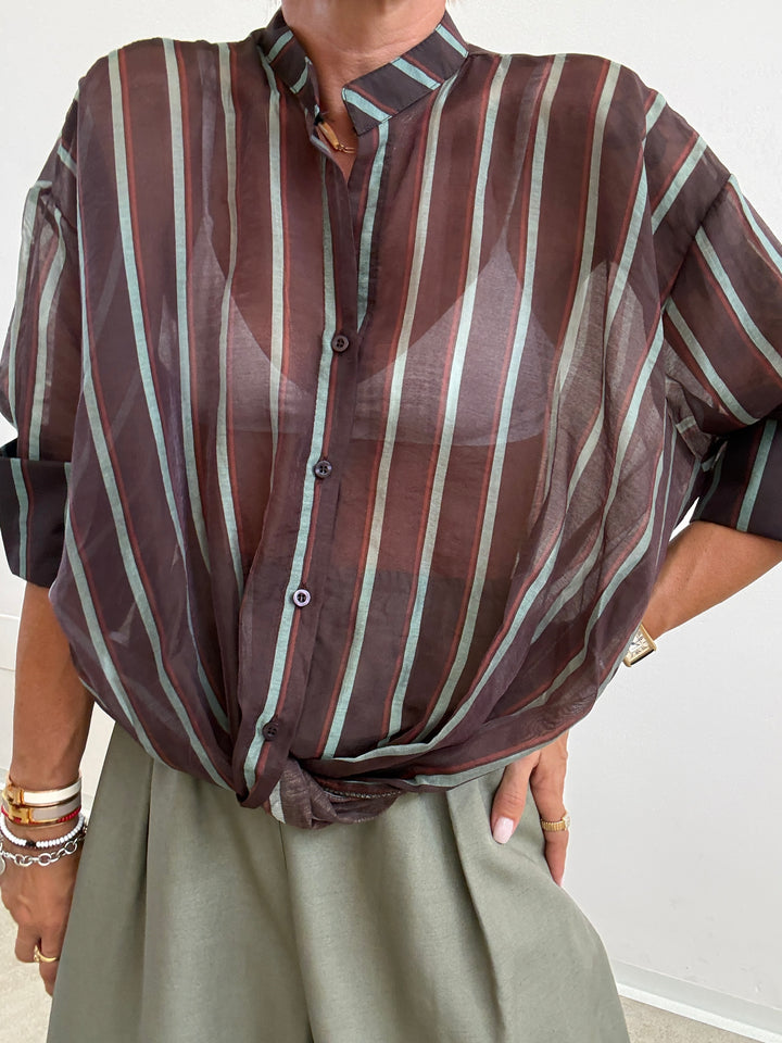 CAMICIA RISVOLTO CIOCCO/SAGE GREEN