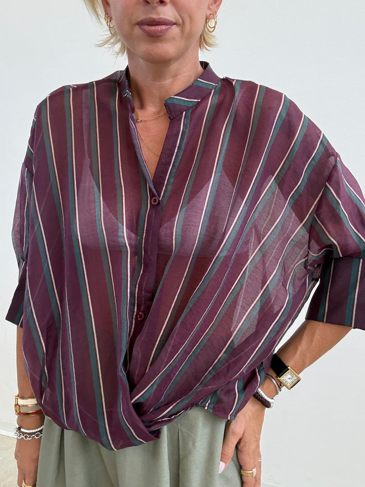 CAMICIA RISVOLTO BORGOGNA/PETROLIO