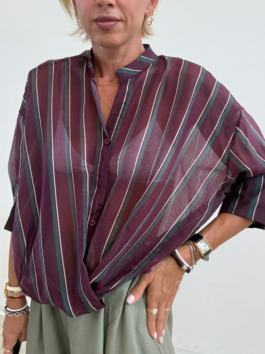 CAMICIA RISVOLTO BORGOGNA/PETROLIO