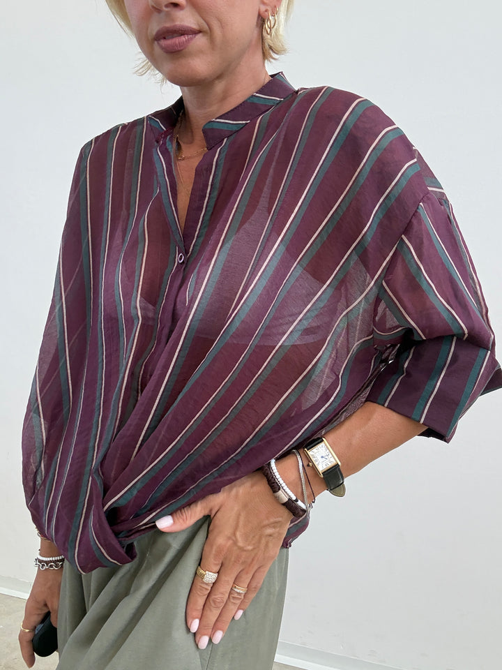 CAMICIA RISVOLTO BORGOGNA/PETROLIO
