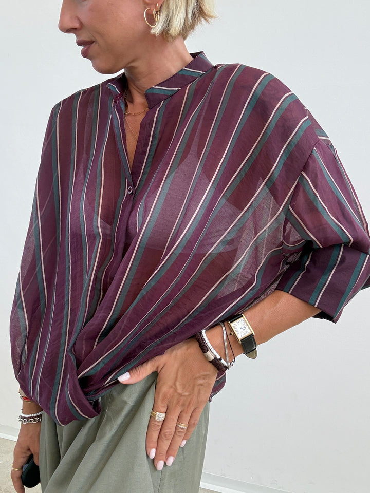 CAMICIA RISVOLTO BORGOGNA/PETROLIO