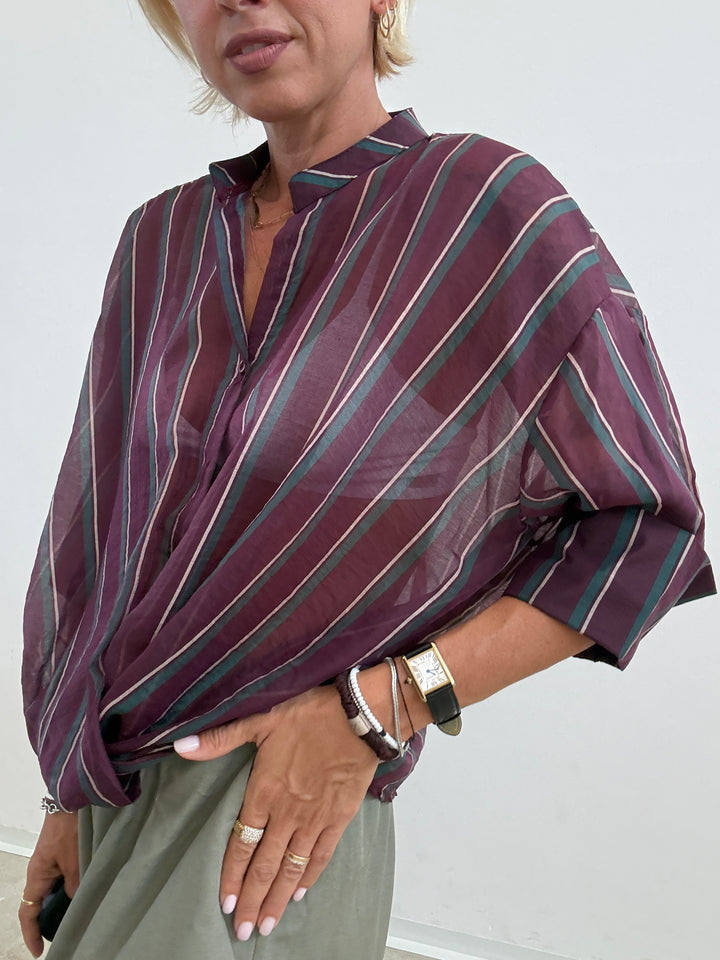 CAMICIA RISVOLTO BORGOGNA/PETROLIO