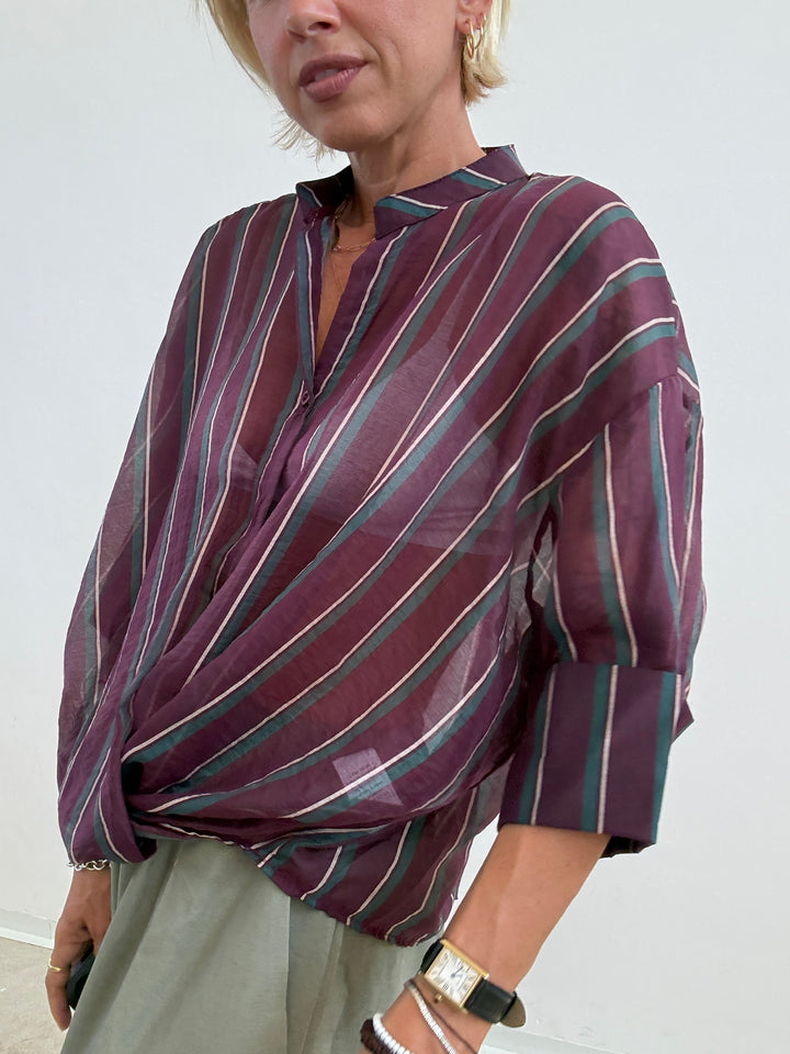 CAMICIA RISVOLTO BORGOGNA/PETROLIO