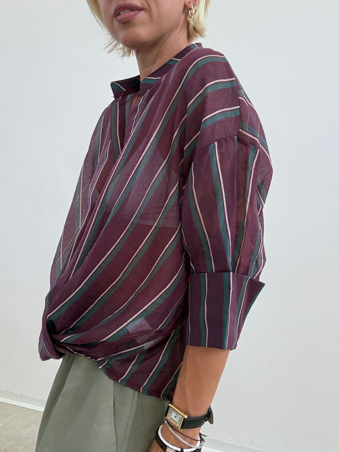 CAMICIA RISVOLTO BORGOGNA/PETROLIO