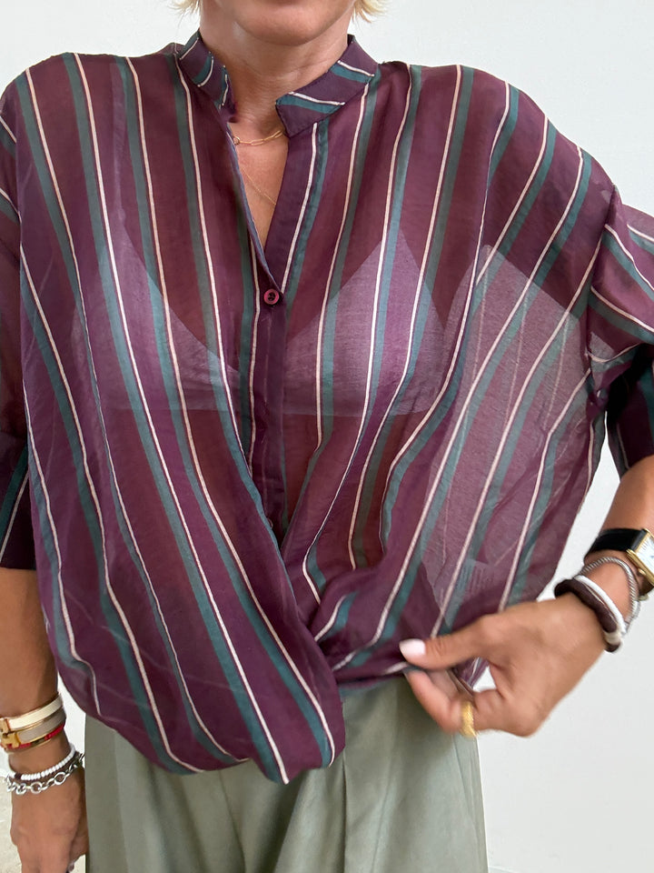 CAMICIA RISVOLTO BORGOGNA/PETROLIO