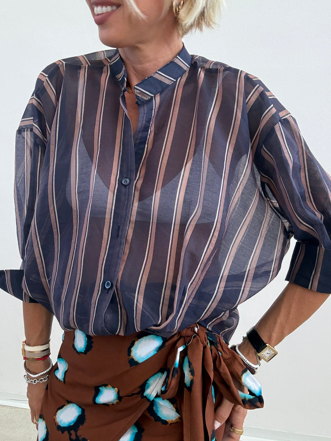 CAMICIA RISVOLTO BLU/BEIGE