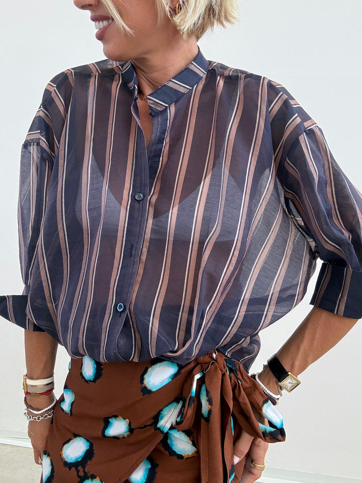 CAMICIA RISVOLTO BLU/BEIGE
