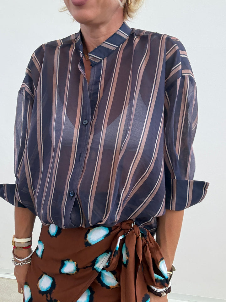 CAMICIA RISVOLTO BLU/BEIGE