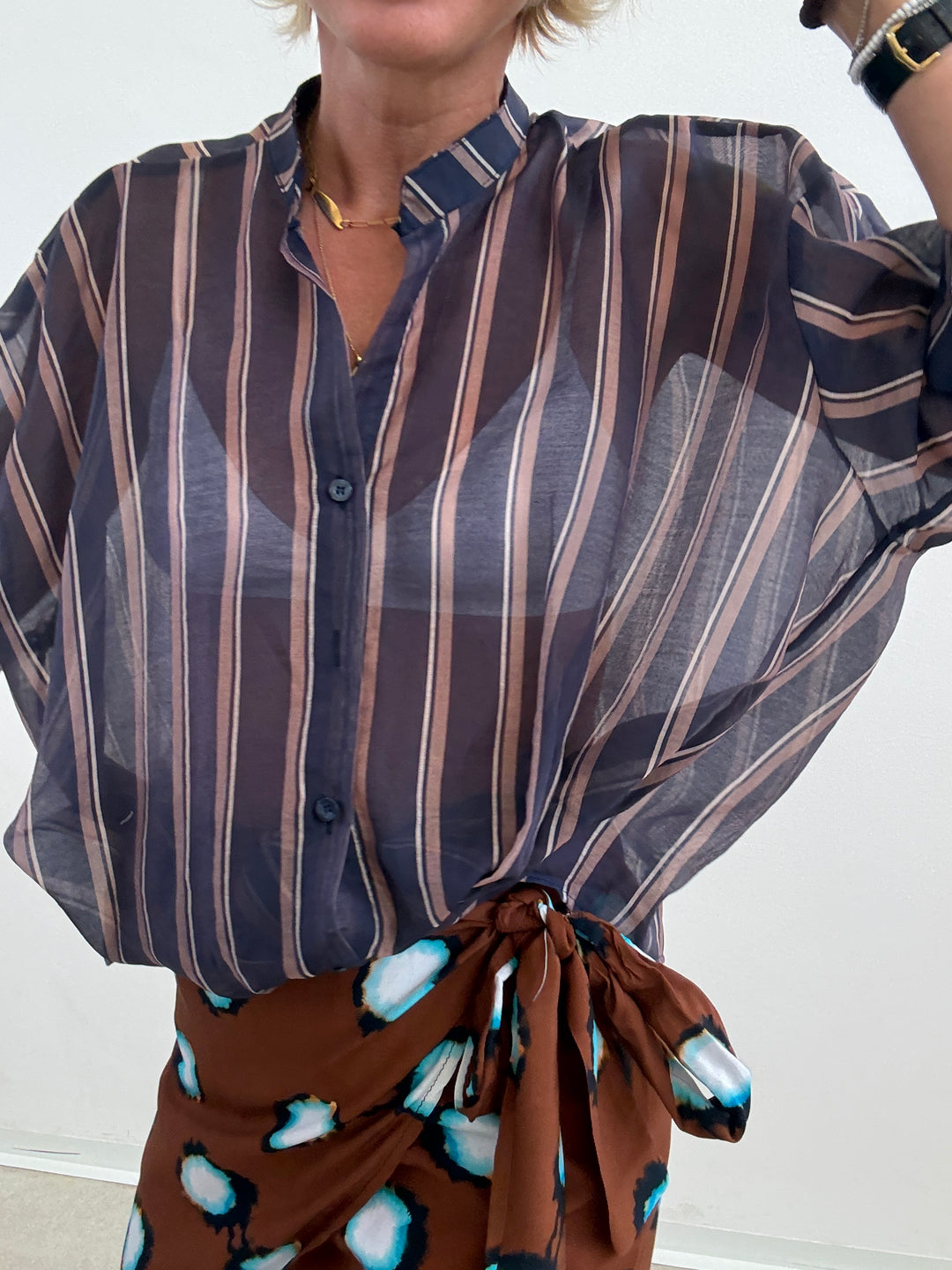 CAMICIA RISVOLTO BLU/BEIGE