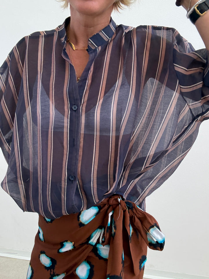 CAMICIA RISVOLTO BLU/BEIGE