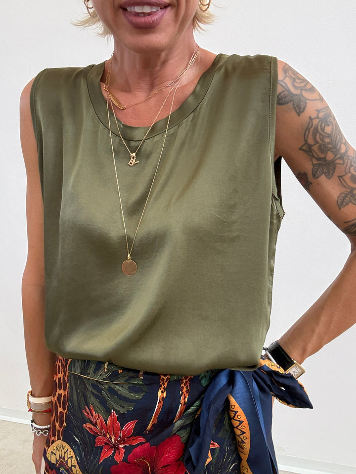 CANOTTA SATIN VERDE MILI