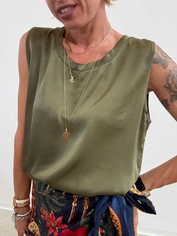 CANOTTA SATIN VERDE MILI