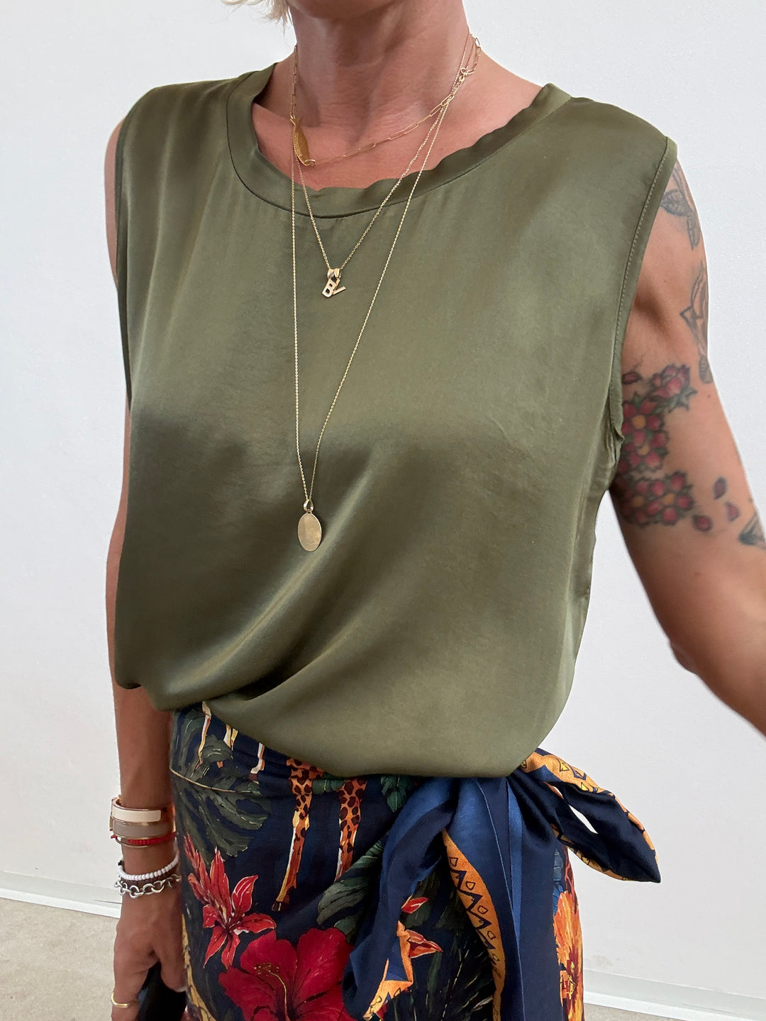 CANOTTA SATIN VERDE MILI