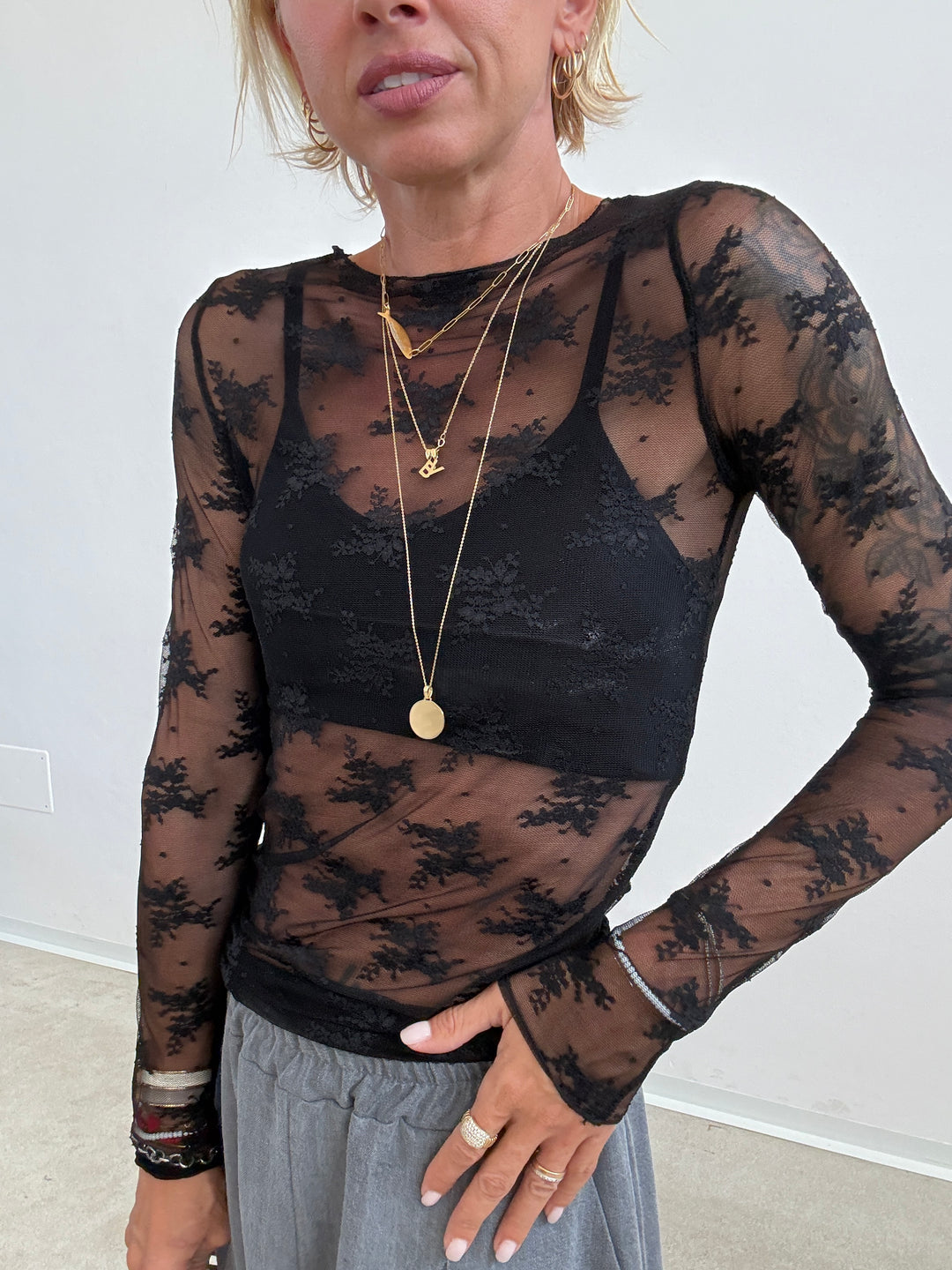 TSHIRT MAILA PIZZO NERO