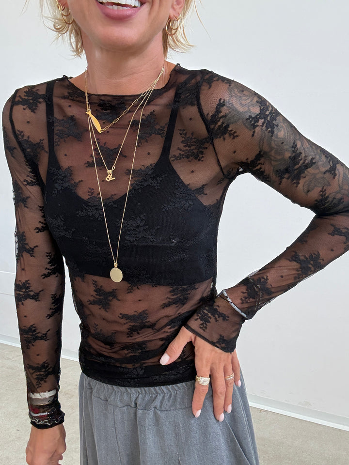 TSHIRT MAILA PIZZO NERO