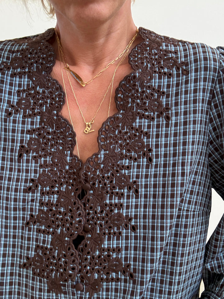 CAMICIA RICAMI CHECK CIOCCO/AVIO