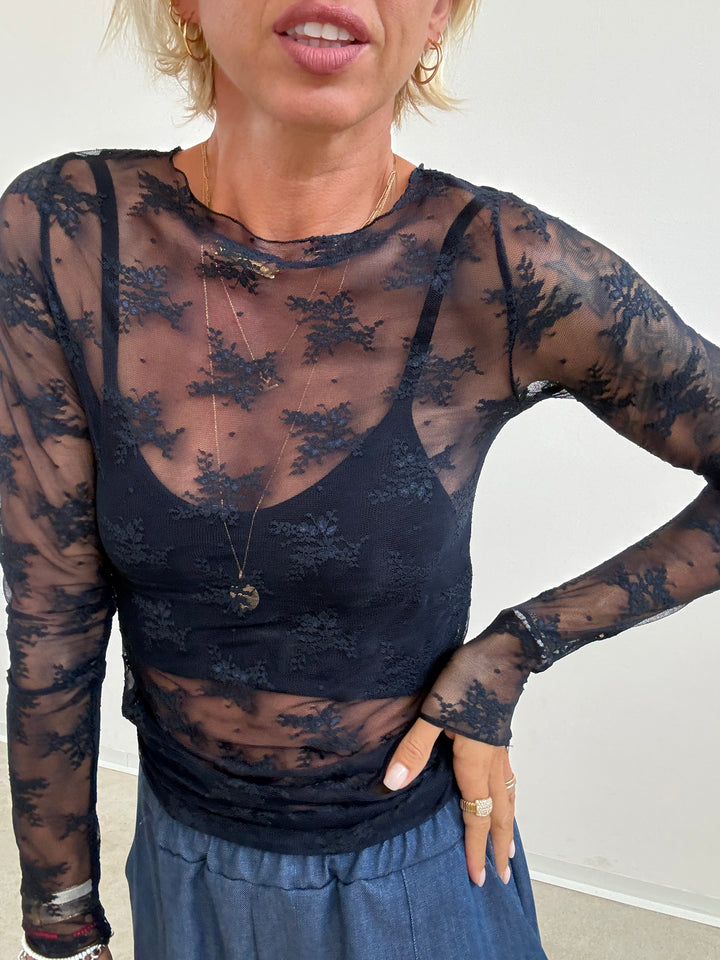 TSHIRT MAILA PIZZO BLU