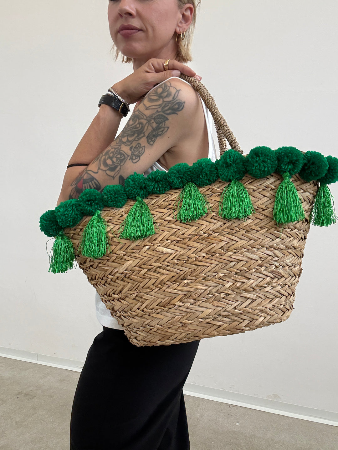BORSA POSITANO PAGLIA VERDE