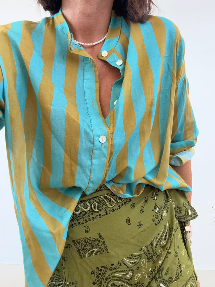 CAMICIA HELEN RIGHE ACQUAMARE/OLIVA