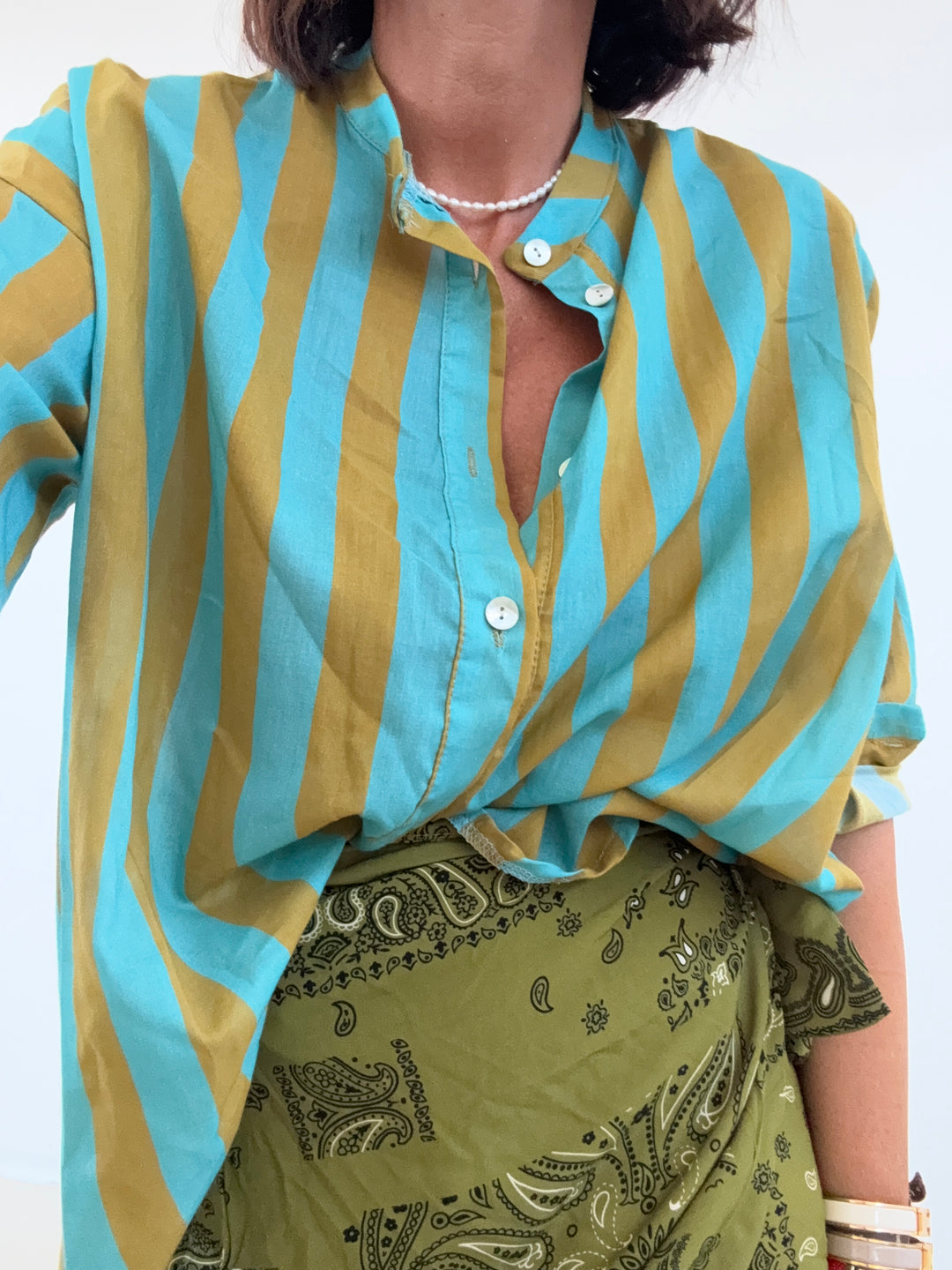 CAMICIA HELEN RIGHE ACQUAMARE/OLIVA