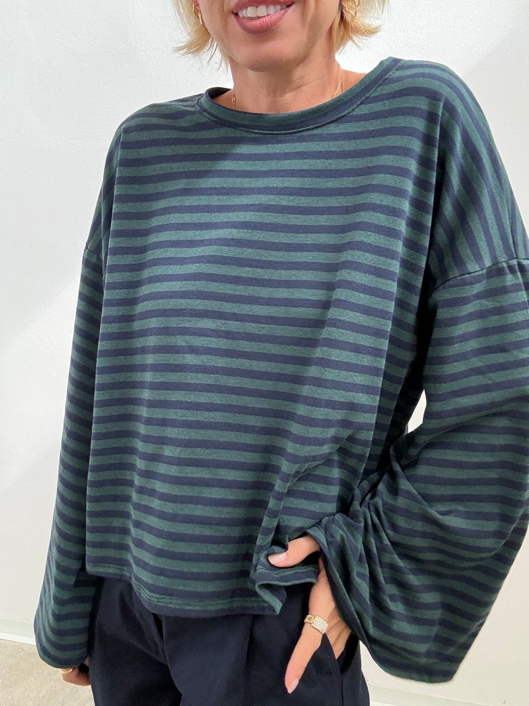TSHIRT CAMILLA RIGHE PETROLIO/BLU