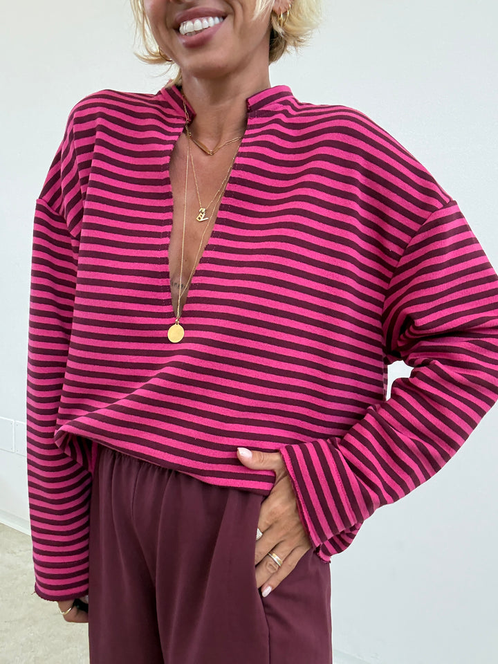 FELPA RACHELE RIGHE FUCSIA/PRUGNA
