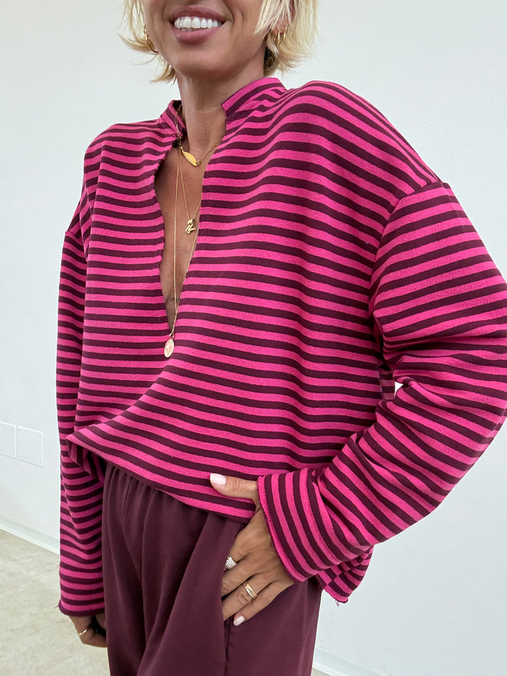 FELPA RACHELE RIGHE FUCSIA/PRUGNA