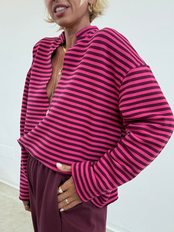FELPA RACHELE RIGHE FUCSIA/PRUGNA