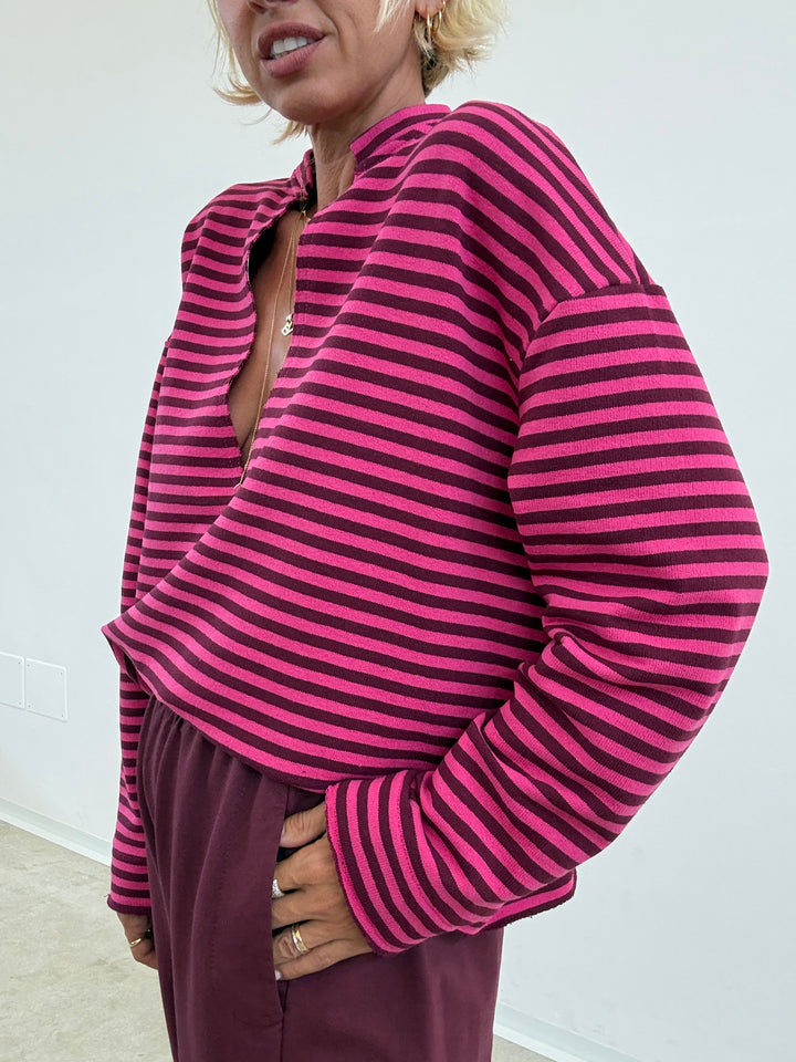 FELPA RACHELE RIGHE FUCSIA/PRUGNA